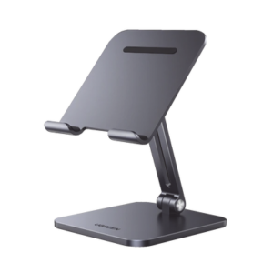 Soporte de Telefono Celular & Tablet / Plegable /Angulo Ajustable de 180° y 270° / Base Antideslizante / Proteccion de Silicona / Aluminio / Amplia Compatibilidad con dispositivos de 7.9'' a 12.9'' / Color Gris