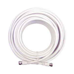 Jumper Coaxial con Cable Tipo RG-6 en Color Blanco de 15.24 Metros de Longitud y Conectores F Macho en Ambos Extremos. 75 Ohm de Impedancia.