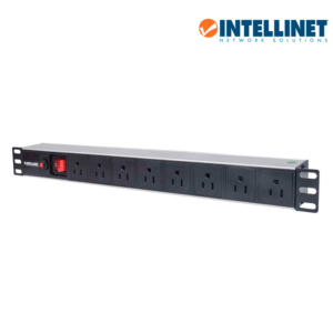 INTELLINET 713993- Barra PDU / 8 cont. Gab/Rack 19"/ 1U/ Contra sobrecarga / On/Off