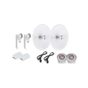 Enlace completo de 2 radios C5X con antenas UD-TP-27 (27 dBi), rango de frecuencia extendida (5.1 a 6.4 GHz), incluye inyector POE y cable de alimentación y adaptador para la antena