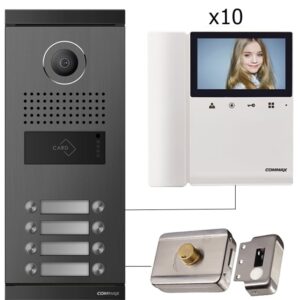 COMMAX PAQDRC10ML - Paquete para 10 departamentos Incluye frente de calle departamental DRC10ML y 10 Monitores CDV43K2, Cerradura, No necesita distribuidores de piso