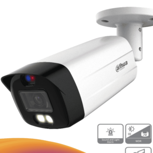 DAHUA HAC-ME1809TH-A-PV - Cámara Bullet TiOC 4k/ Disuasión Activa/ Full Color/ Estrobo Azul y Rojo/ Lente de 3.6mm/ Luz de 40 Mts/ Micrófono Integrado/ 1 Salida de Alarma/ Soporta: CVI/TVI/AHD/ IP67/
