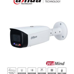 DAHUA IPC-HFW3449T1N-AS-PV-0360B - Cámara IP Bullet Resolución de 4 MP/ Lente 3.6 mm/ ∢ 81°/ LED 40mts/ IA WizSense/ Det. de Mov. Inteligente/ Prot. Perimetral/ FullColor/ TiOC/ PoE/ WDR/ H.265+/ IP67/ Micrófono/ Sirena/ Estrobos/ E&S Alarma/ E&S Audio/