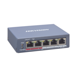 Switch Monitoreable PoE+ / 4 puertos 10/100 Mbps PoE+ / 1 puerto RJ45 Uplink / PoE Hasta 250 Metros / 60 W / Conexión Remota desde Hik-PartnerPro