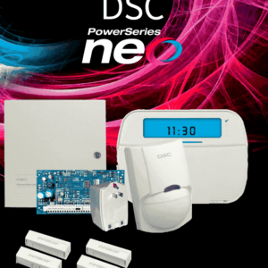 DSC NEO-ICON-SB - Paquete SERIE NEO con panel HS2032 de 8 zonas cableadas expandible a 32/Teclado de Iconos HS2ICN /Sensor PIR LC-100- PI Cableado/2 contactos blancos cableados/Transformador/Gabinete GTVCMX003/Sin Batería/#LosPrincipales #PLANDEBENEFICIOS
