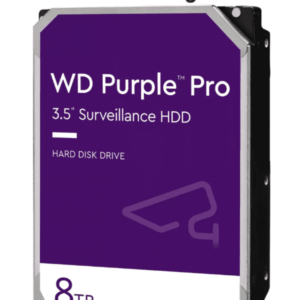 WESTERN WD8001PURP - Disco Duro de 8TB Purple PRO/ Especial para Videovigilancia con IA/ Tecnología IA AllFrame/ Interface: Sata 6 Gb/s/ Cache 256 MB/ Hasta 64 Cámaras/ 32 Secuencias de IA para Análisis de Aprendizaje Profundo/