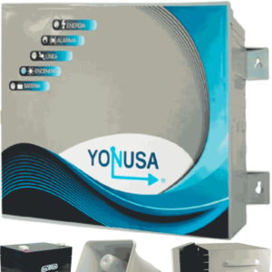 YONUSA EY10000127AFBAT - Paquete de energizador anti plantas o alta frecuencia de 10,00V con hasta 10,000 mts lineales, incluye batería de respaldo de 12VDC a 4.5 AH, sirena de 30W y gabinete metálico