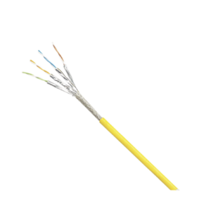 Bobina de Cable Blindado S/FTP Categoría 6, Uso Industrial con Resistencia al Aceite, Rayos UV y Abrasión, Multifilar (Flexible), Color Amarillo, Bobina de 500m