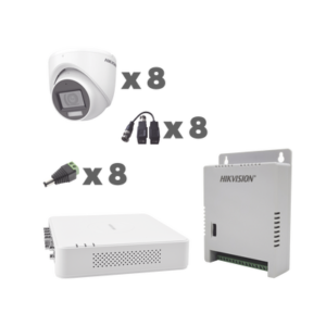 Camaras Hikvision KIT TurboHD 1080p / DVR 8 Canales con audio por coaxitron / 8 Cámaras con Micrófono Integrado 106° Visión/ luz blanca + IR visión nocturna / Transceptores / Conectores / Fuente de Poder Profesional