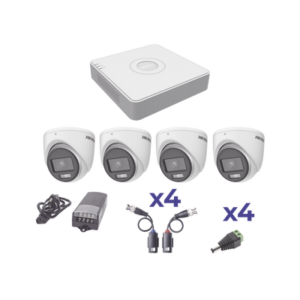 Hikvision KIT COLORVU TURBOHD 1080pLite / DVR 4 Canales / 4 Cámaras Eyeball (exterior) / Transceptores / Conectores / Fuente de Poder Profesional