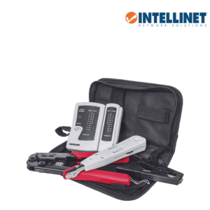 INTELLINET 780070 Kit de herramientas para red con 4 piezas compuesto por Probador de cable UTP, Ponchadora, Pinza Crimpadora y Pelador de cable