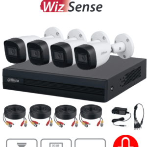DAHUA KITXVR1B04-I+HFW1200CMA- Kit de 4 Canales de 2 Megapixeles con Audio/ DVR Cooper-I WizSense/ Con IA/ H.265+/ 4 Camaras Metalicas con Microfono Integrado/ 4 Ch+ 1 IP o Hasta 5 Ch IP/ 4 Ch SMD Plus/ Busqueda Inteligente/ Accesorios Incluidos/