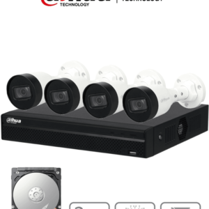 DAHUA KITNVR1104HS-P+4C1TB- Kit IP de 4 Canales de 2MP/ NVR con 4 Puertos PoE/ Disco Duro de 1TB/ 4 Camaras Bullet de 2 Megapixeles con IR de 30 Metros/ Exterior (IP67)/ Incluye Disco Duro de 1 TB/ #LoNuevo