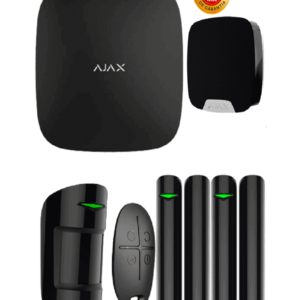 AJAX KIT RESIDENCIAL B- Panel de alarma Hub2Plus control mediante aplicación para smartphone, 1 sensor de movimiento, 2 detectores para puerta o ventana, 1 control remoto y una sirena interior inalámbrica Color Negro.