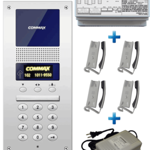 COMMAX AUDIOGATE4P - Paquete de audio portero con 4 auriculares AP2SAG para 4 departamentos/ Comunicación por audio, conexion a 2 hilos/ Incluye distribuidor de 4 equipos y fuente de alimentacion de 24VDC