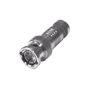 Conector BNC Macho en 75 Ohm, Montaje de Compresión Axial para Cable Coaxial RG-6/U, Níquel/ Oro/ Teflón.