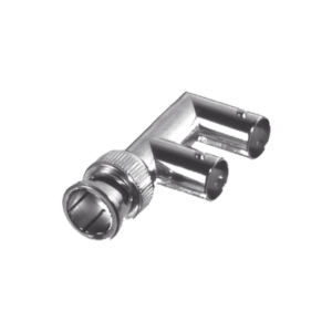 Adaptador Triple en F para 75 Ohm, de Conector BNC Macho a Doble BNC Hembra, Níquel/ Oro/ Delrin.