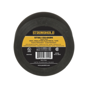 Cinta Eléctrica para Aislar, de PVC, Trabajo Pesado, Grosor de 0.21 mm (8.5 mil), Ancho de 38 mm, y 20 m de Largo, Uso Interior/Exterior, Color Negro