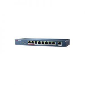Switch PoE 250m Larga distancia 8 puertos 802.3at 10-100Mbps 1 puerto 10-100 HIKVISION DS-3E01-09PE