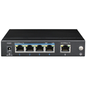 UTEPO UTP3SW0401TP60 - Switch PoE de 5 Puertos Fast Ethernet/ 4 Puertos PoE/ 60 Watts Totales/ 1 Puerto Uplink/ Estándares 802.3af & at / Conexión hasta 250m en Modo CCTV/ No administrable