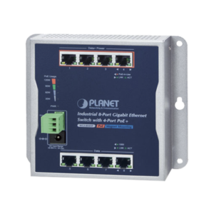 Switch Industrial de Pared de 8 Puertos Gigabit (4 Puertos PoE+ 802.3at 120W y 4 Eth Gigabit)