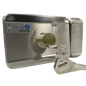 YLI ABK703BS - Cerradura inteligente anti impacto cuenta con juego de 3 llaves, sensor con luz LED de status o correcto cerrado, apertura con pulso voltaje de 12VDC /