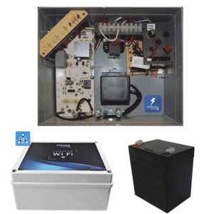 YONUSA PACKEY12000127P - Paquete de energizador de 12,000V para un cerco eléctrico de hasta 3500 mts lineales/ Incluye modulo wifi para manejo y recepción de alertas desde celular/ Batería de respaldo de regalo