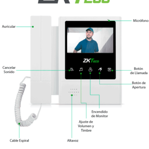 ZKTECO VDPIB4 - Monitor LCD de 4.3 pulgadas para Videoportero Analógico / Conexión mediante 4 Hilos / Resolución 480*272 píxeles / Imagen Nítida / Botón de No Molestar