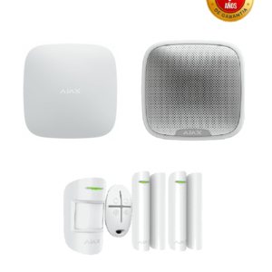 AJAX KIT RESIDENCIAL EXT - Panel de alarma Hub2Plus control mediante aplicación para smartphone, 1 sensor de movimiento, 2 detectores para puerta o ventana, 1 control remoto y una sirena EXTERIOR inalámbrica